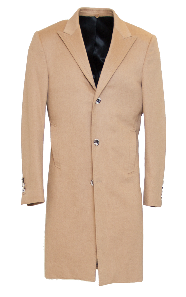CAMEL FITTED 4-BUTTON SINGLE BREASTED CASHMERE TOPCOAT