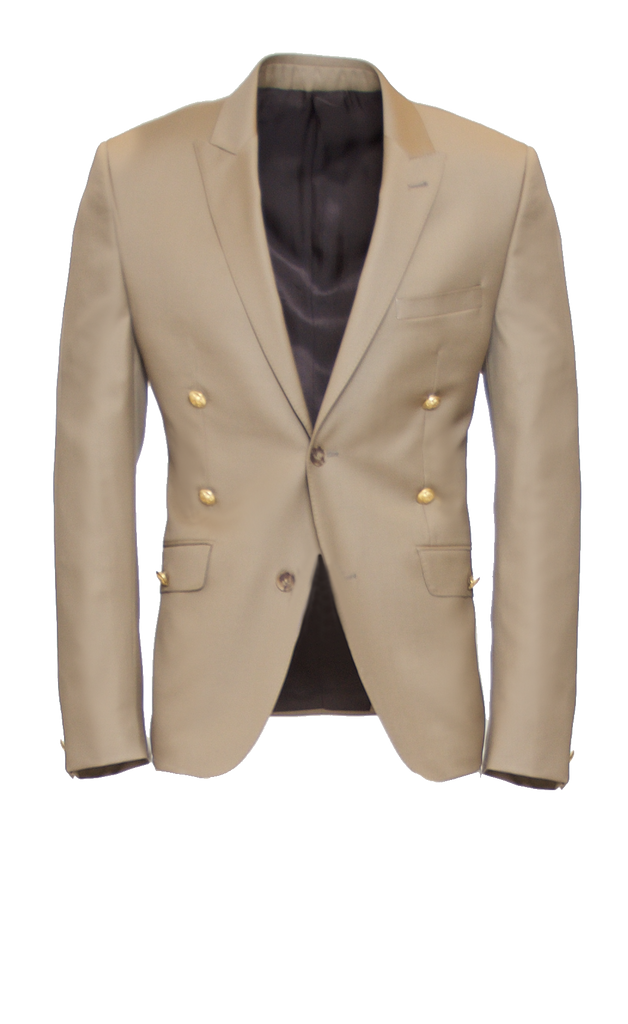 CARAMEL FITTED 2-BUTTON SINGLE BREASTED WOOL SUIT JACKET W/ GOLD HARDWARE