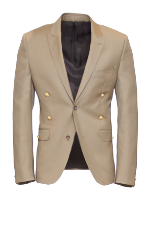 CARAMEL FITTED 2-BUTTON SINGLE BREASTED WOOL SUIT JACKET W/ GOLD HARDWARE
