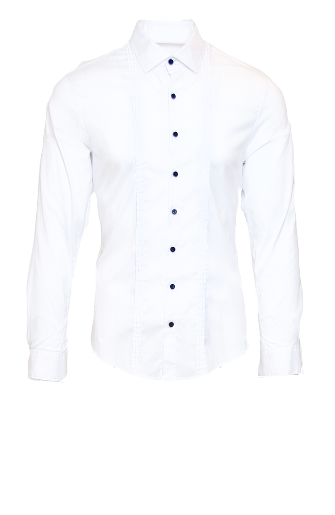 CRISP WHITE FITTED COTTON TUXEDO SHIRT