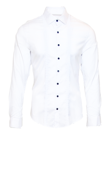 CRISP WHITE FITTED COTTON TUXEDO SHIRT