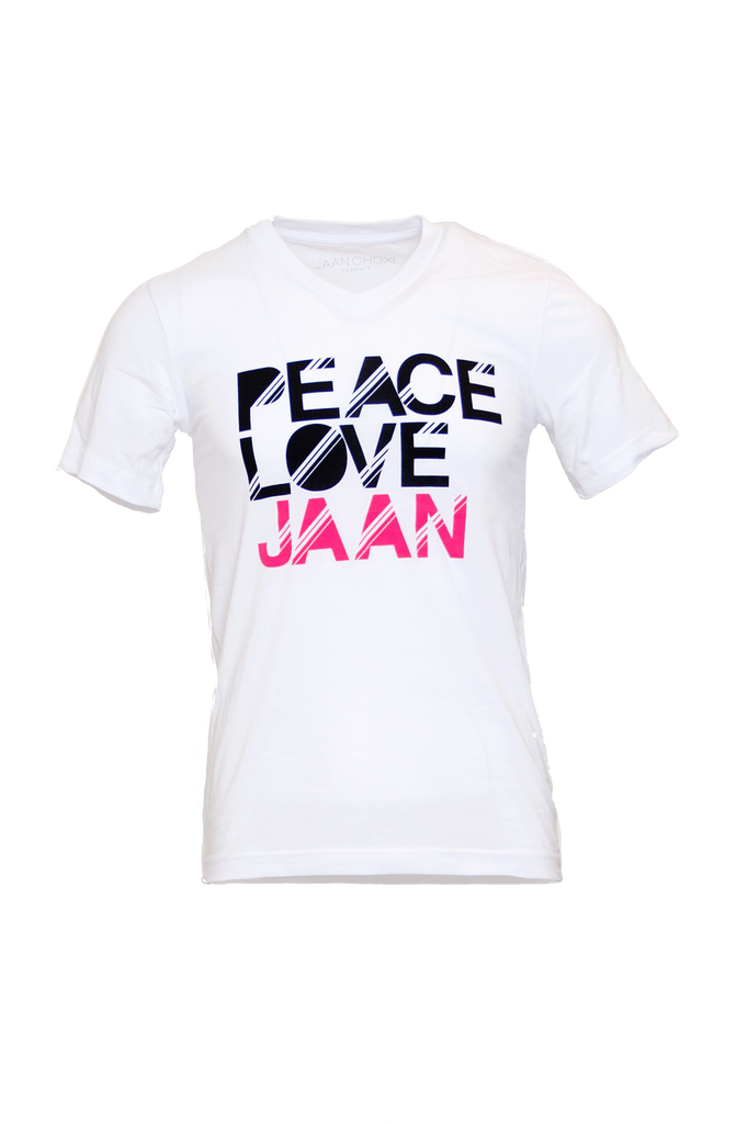 CRISP WHITE FITTED COTTON T SHIRT W/ PEACE LOVE JAAN TAG