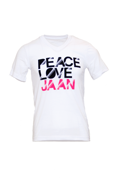CRISP WHITE FITTED COTTON T SHIRT W/ PEACE LOVE JAAN TAG