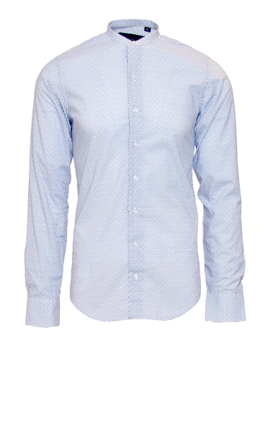 CRISP WHITE W/ BLUE FLORAL DOTTED PRINT FITTED COTTON DRESS HENLEY