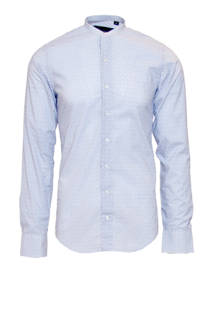 CRISP WHITE W/ BLUE FLORAL DOTTED PRINT FITTED COTTON DRESS HENLEY