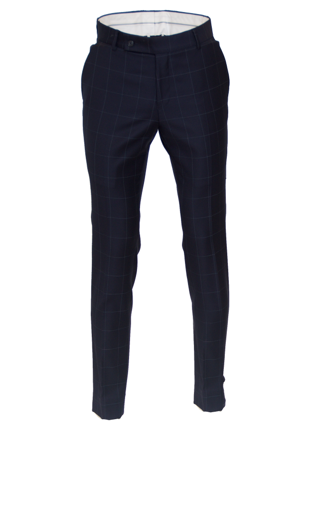 DEEP NAVY CHECKED FITTED WOOL SUIT TROUSER
