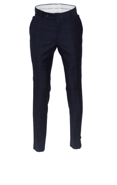 DEEP NAVY CHECKED FITTED WOOL SUIT TROUSER