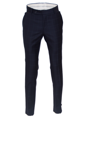 DEEP NAVY CHECKED FITTED WOOL SUIT TROUSER