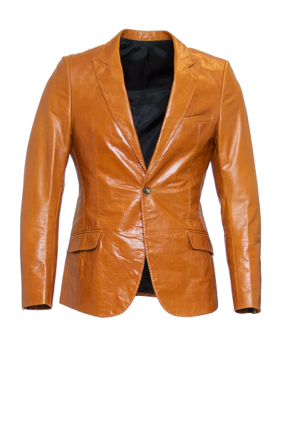 GOLDEN-BROWN FITTED 2-BUTTON SINGLE BREASTED LEATHER BLAZER