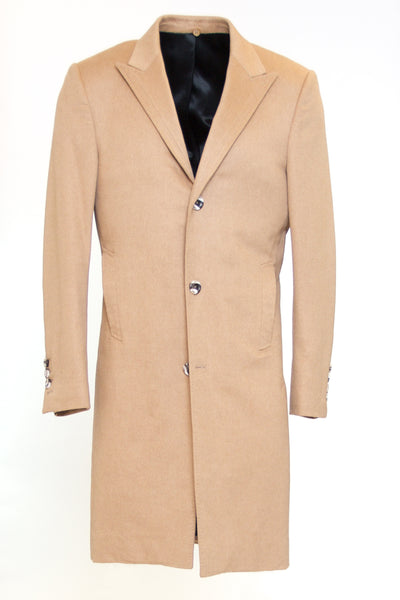 JET BLACK FITTED 4-BUTTON SINGLE BREASTED CASHMERE TOPCOAT