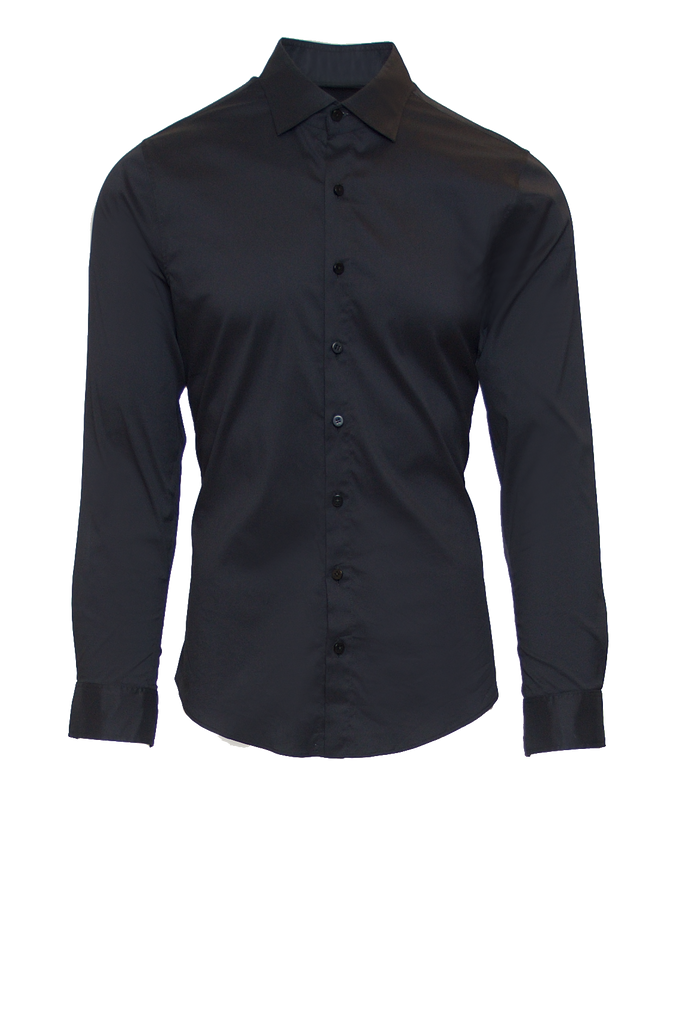 JET BLACK FITTED COTTON DRESS SHIRT