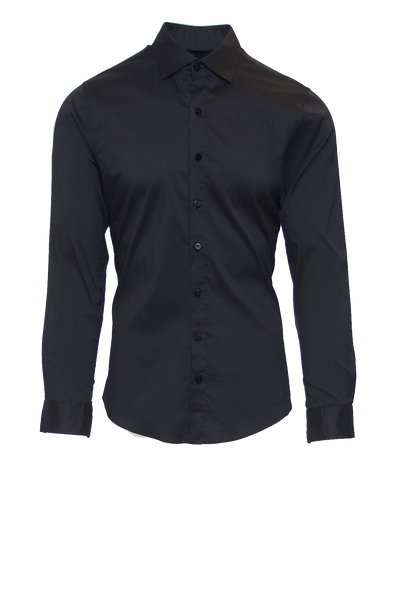 JET BLACK FITTED COTTON DRESS SHIRT