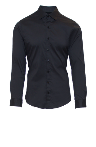 JET BLACK FITTED COTTON DRESS SHIRT