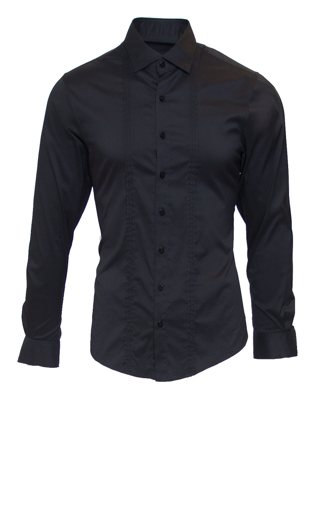 JET BLACK FITTED COTTON TUXEDO SHIRT