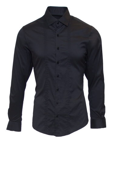 JET BLACK FITTED COTTON TUXEDO SHIRT