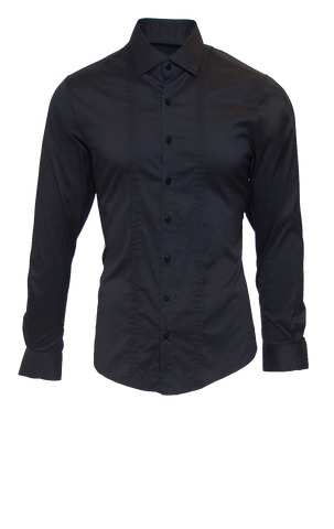JET BLACK FITTED COTTON TUXEDO SHIRT