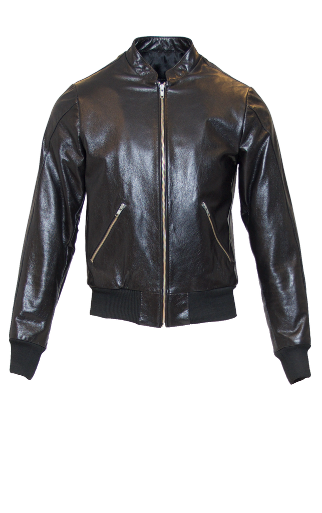 JET BLACK FITTED LEATHER BOMBER