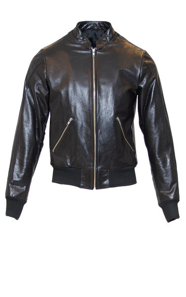 JET BLACK FITTED LEATHER BOMBER