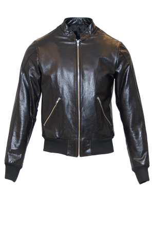 JET BLACK FITTED LEATHER BOMBER