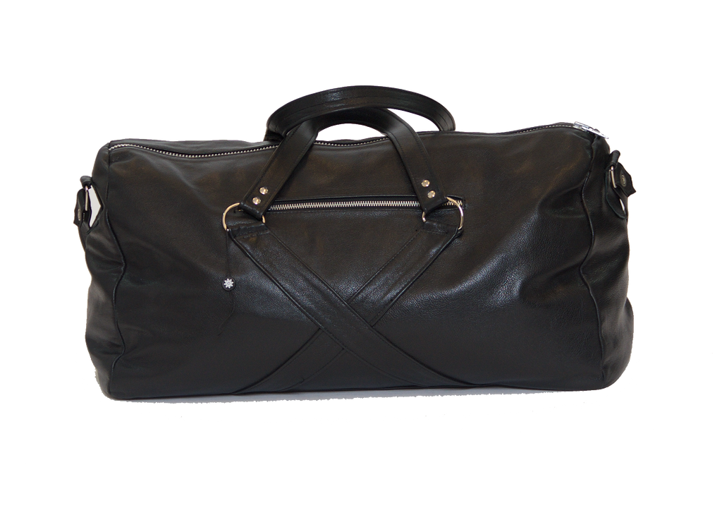 JET BLACK LEATHER TRAVEL BAG W/ X ICON