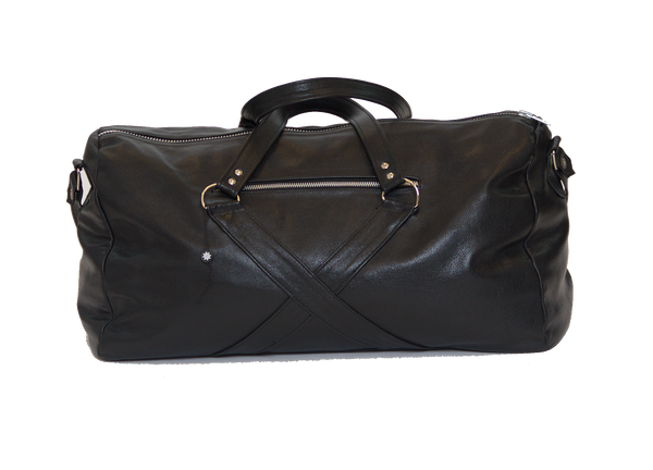 JET BLACK LEATHER TRAVEL BAG W/ X ICON