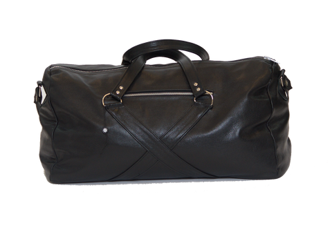 JET BLACK LEATHER TRAVEL BAG W/ X ICON