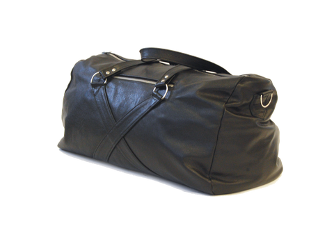 JET BLACK LEATHER TRAVEL BAG W/ X ICON
