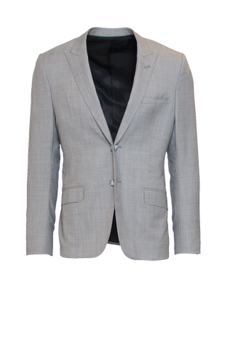 LIGHT GREY FITTED 2-BUTTON SINGLE BREASTED WOOL SUIT JACKET