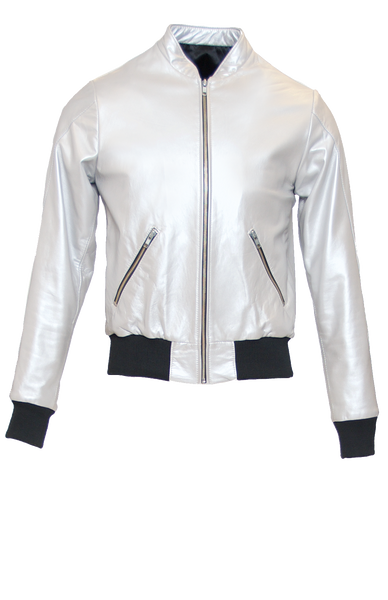 SILVER FITTED LEATHER BOMBER