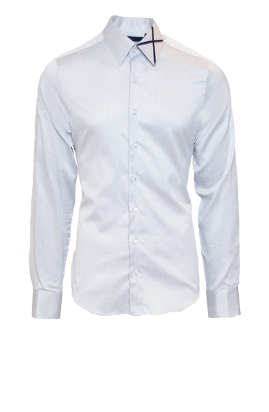 SILVER SHEEN FITTED COTTON DRESS SHIRT W/ NAVY SATIN X ICON