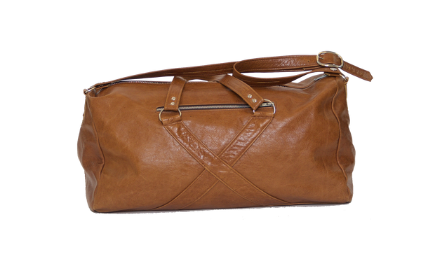 TAN LEATHER TRAVEL BAG W/ X ICON