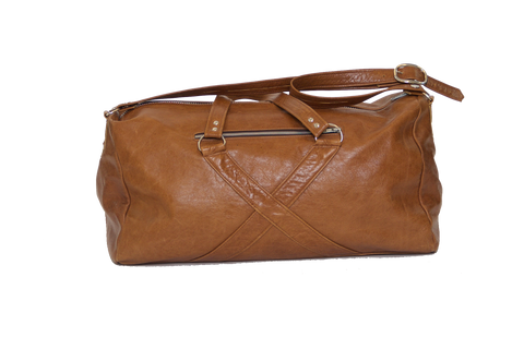TAN LEATHER TRAVEL BAG W/ X ICON
