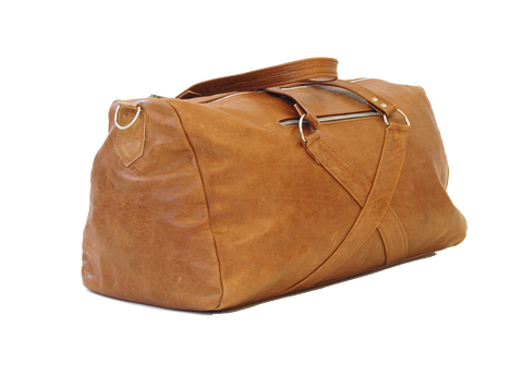 TAN LEATHER TRAVEL BAG W/ X ICON