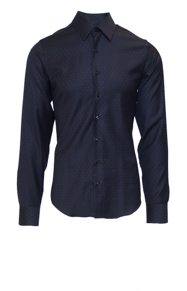 WHITE DOTTED DEEP NAVY FITTED COTTON DRESS SHIRT