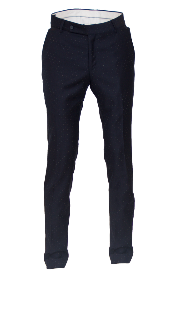 WHITE DOTTED DEEP NAVY FITTED WOOL DRESS TROUSER