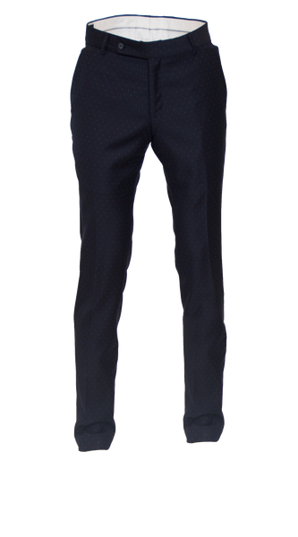WHITE DOTTED DEEP NAVY FITTED WOOL DRESS TROUSER